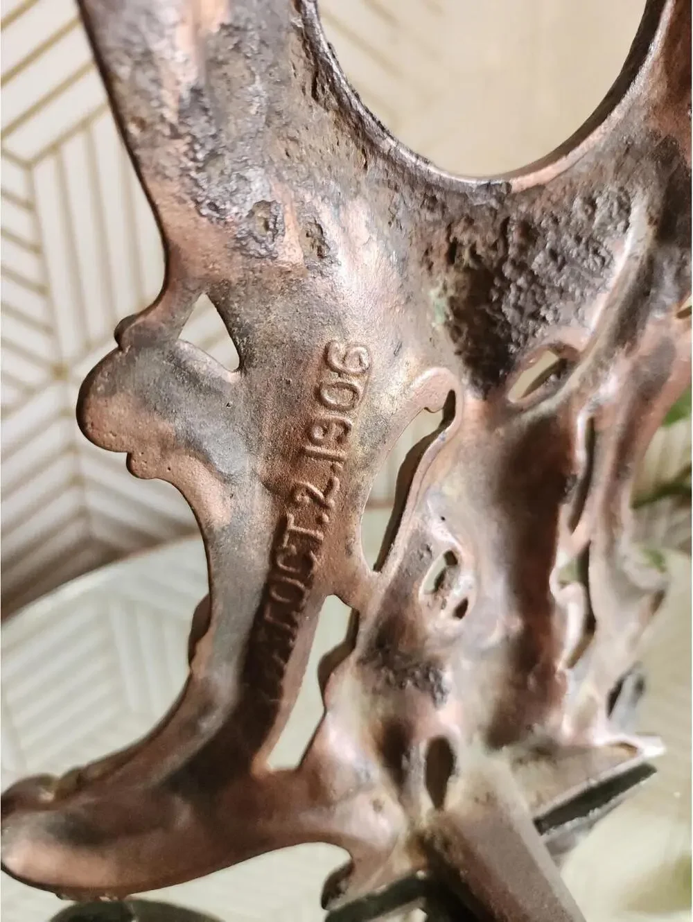 Antique 1906 Brass Cast Mantle Clock Case  Frame